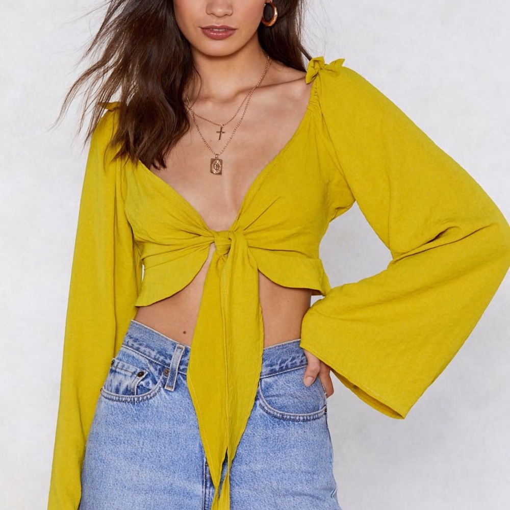 Dreams Cropped Flowy Blouse Nasty Gal Mustard Yellow Size US6